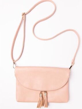 Solene Blush Pink Vegan Leather Foldover Envelope Crossbody Clutch Tassel Purse